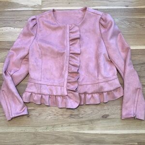 Liz Claiborne Long Sleeve Ruffle Suede Cropped Jacket Dusty Pink Women’s S